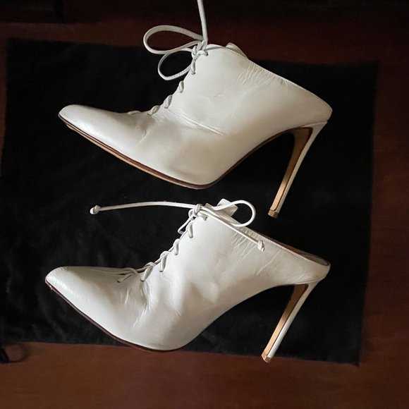 Francesco Russo Paris Lace-Up White Leather Mules Pumps 36.5/6.5 - Picture 8 of 13
